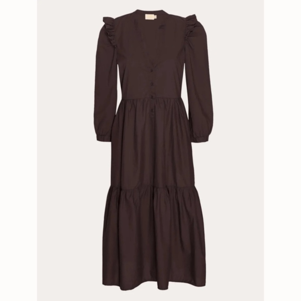 Nation LTD Dalia Victorian Midi Dress in Swashbuckle Brown - Picture 8 of 8